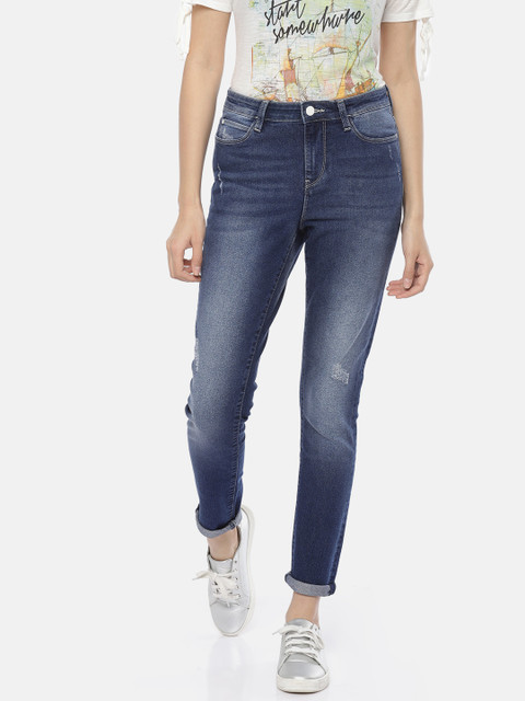 

Lee Women Blue Holly Skinny Fit High-Rise Low Distress Stretchable Jeans