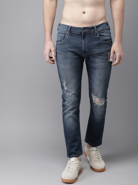 

HERE&NOW Men Blue Slim Fit Mid-Rise Mildly Distressed Stretchable Cropped Jeans