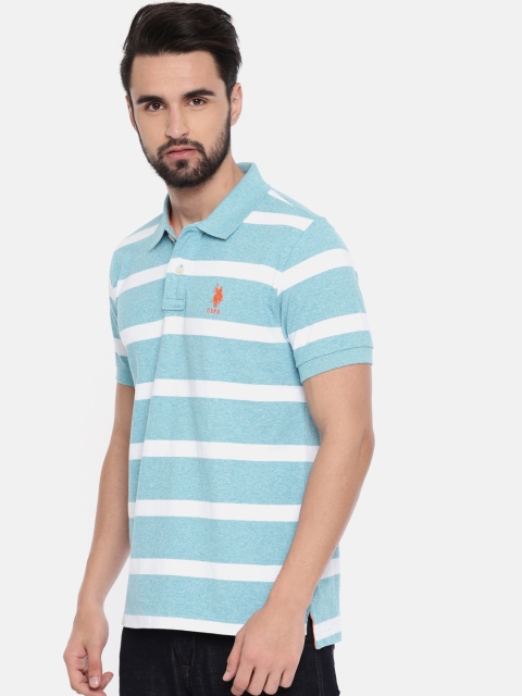 

U.S. Polo Assn. Men Blue White Striped Polo Collar Pure Cotton T-shirt