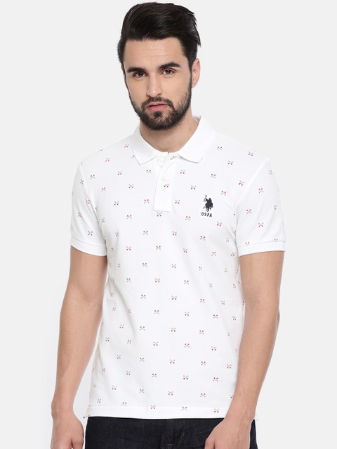

U.S. Polo Assn. Men White Printed Polo Collar T-shirt