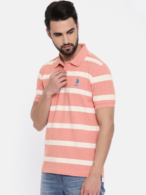 

U.S. Polo Assn. Men Pink Striped Polo Collar Pure Cotton T-shirt