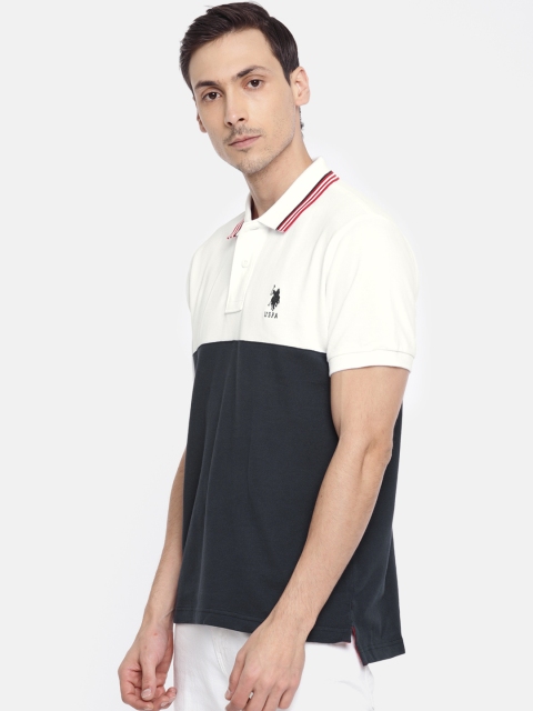 

U.S. Polo Assn. Men Navy Blue Colourblocked Polo Collar Pure Cotton T-shirt