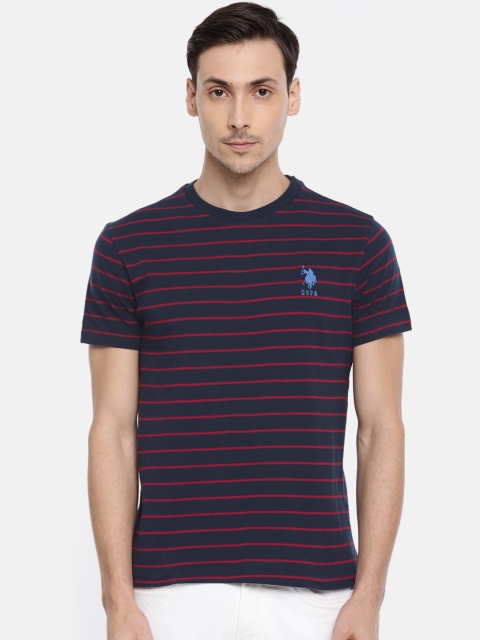 

U.S. Polo Assn. Men Navy & Red Striped Round Neck T-shirt, Navy blue