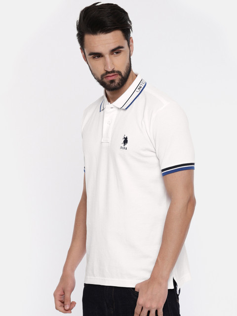 

U.S. Polo Assn. Men White Solid Polo Collar T-shirt