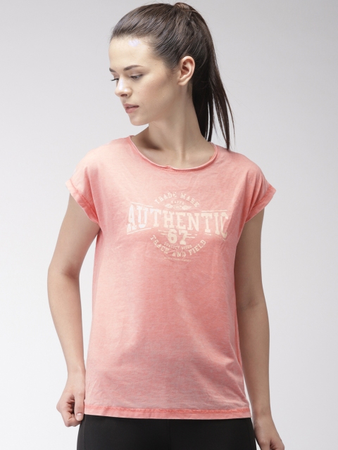 

Kappa Women Coral Pink Printed Round Neck T-shirt