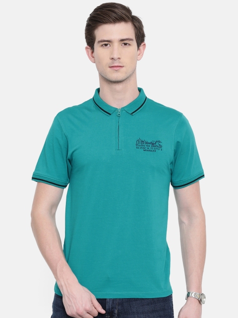 

Wrangler Men Teal Solid Polo Collar Pure Cotton T-shirt