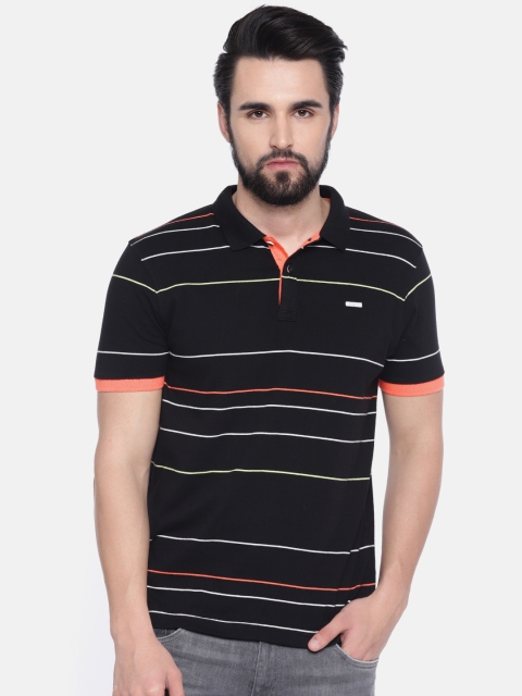 

Wrangler Men Black White Striped Polo Collar Pure Cotton T-shirt