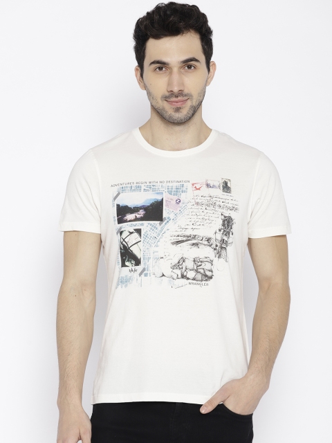 

Wrangler Men Cream-Coloured Printed Round Neck T-shirt