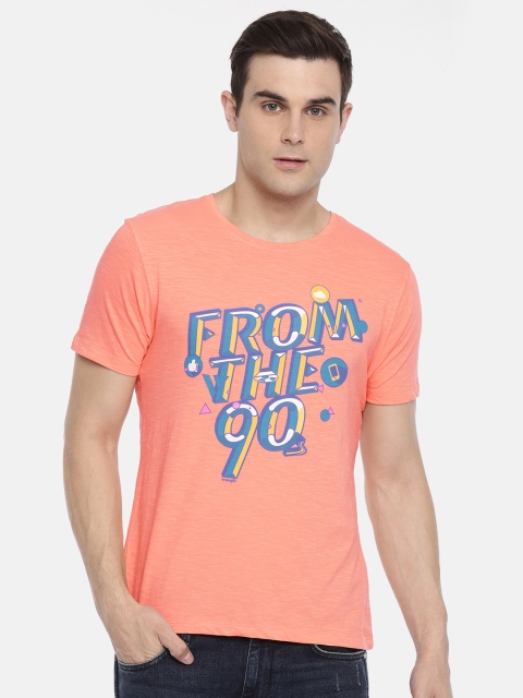 

Wrangler Men Coral Orange Printed Round Neck T-shirt