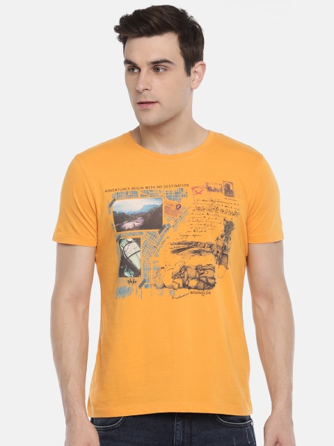 

Wrangler Men Mustard Yellow Printed Round Neck T-shirt