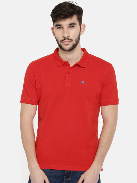 

Wrangler Men Red Solid Polo Collar Pure Cotton T-shirt