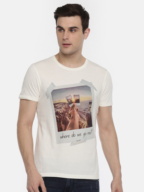 

Wrangler Men Off-White Printed Round Neck Pure Cotton T-shirt