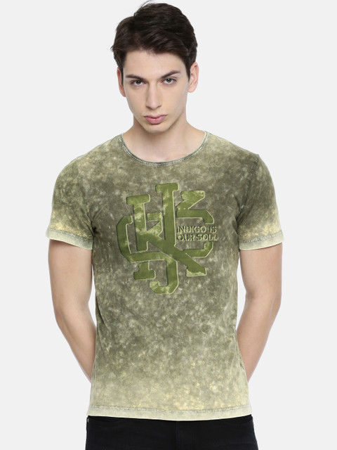 

Killer Men Olive Green & Beige Dyed Round Neck T-shirt