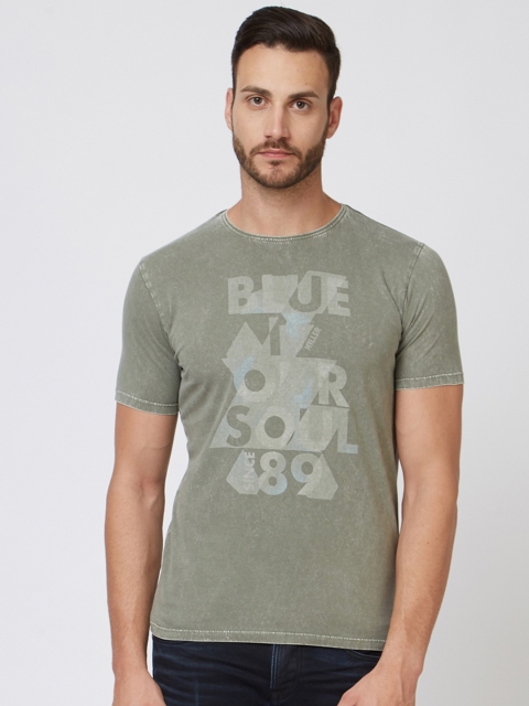 

Killer Men Olive Green Printed Round Neck T-shirt