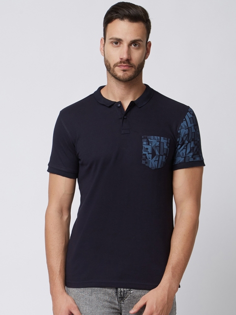 

Killer Men Navy Blue Solid Polo Collar T-shirt