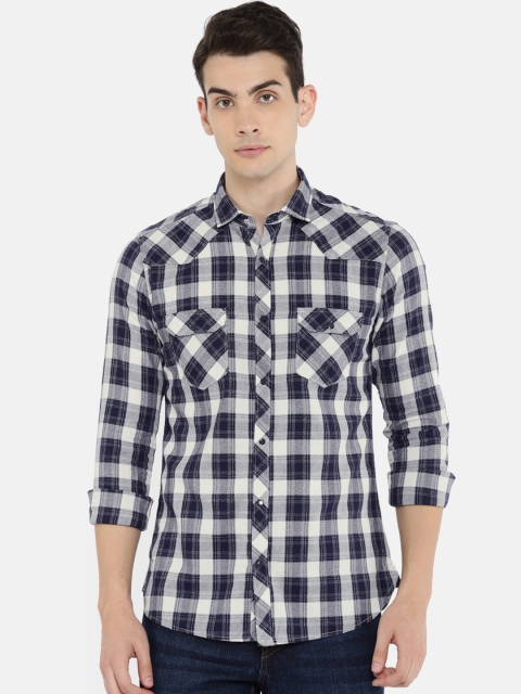 

Killer Men Navy & Off-White Slim Fit Checked Casual Shirt, Navy blue