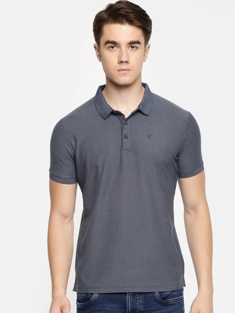 

Killer Men Navy Blue Self Design Polo Collar T-shirt