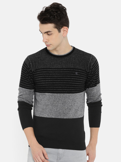 

Killer Men Black & Grey Melange Colourblocked Pullover