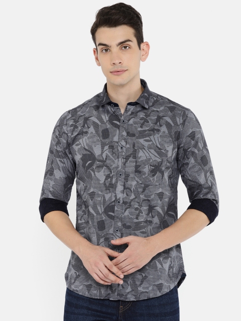 

Killer Men Navy & Grey Slim Fit Self-design Casual Shirt, Navy blue