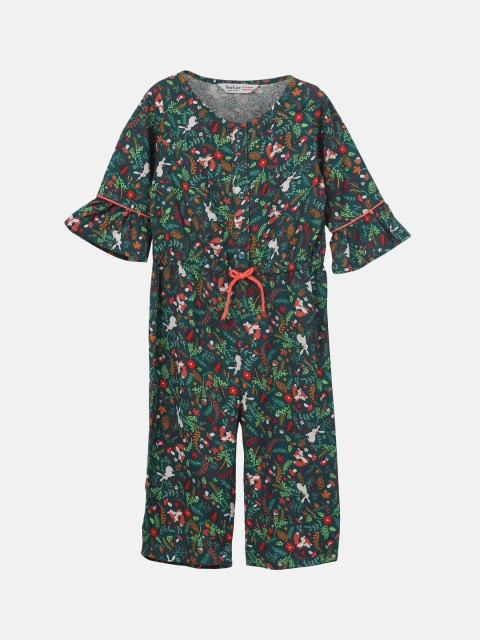 

Beebay Girls Green & Red Printed Basic Jumpsuit
