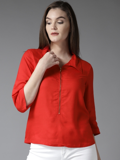 

HERE&NOW Women Red Solid Shirt Style Top