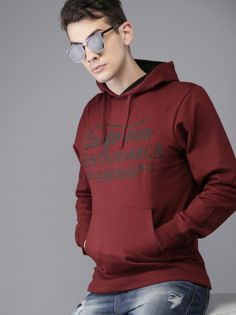 

HERE&NOW Men Maroon Self Design Hooded Sweatshirt