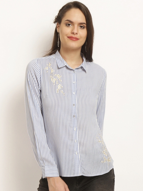 

RARE Women Blue Striped Regular Fit Casual Shirt