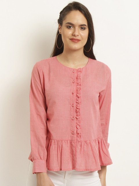 

RARE Women Red & White Checked A-Line Top