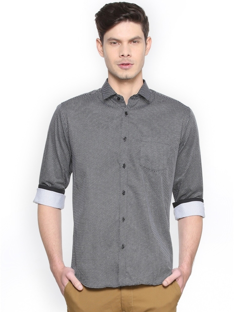 

V Dot Men Charcoal Grey Slim Fit Printed Casual Shirt