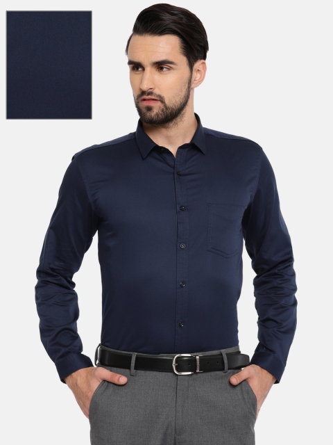 

V Dot Men Navy Blue Slim Fit Solid Formal Shirt