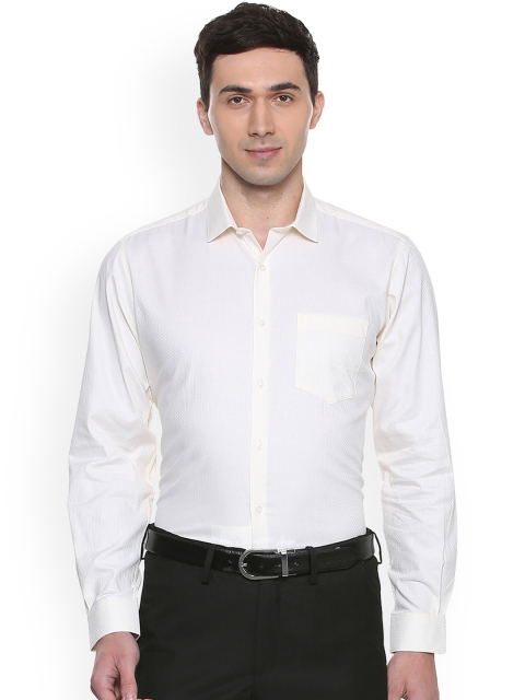 

Van Heusen Men Cream-Coloured & Off-White Regular Fit Self Design Formal Shirt