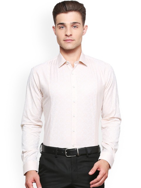 

Van Heusen Men Peach-Coloured Slim Fit Printed Formal Shirt