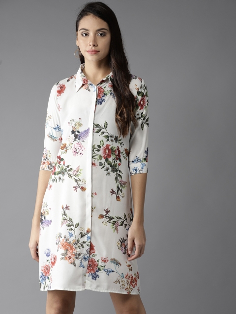 

Moda Rapido Women White Printed Shirt Dress