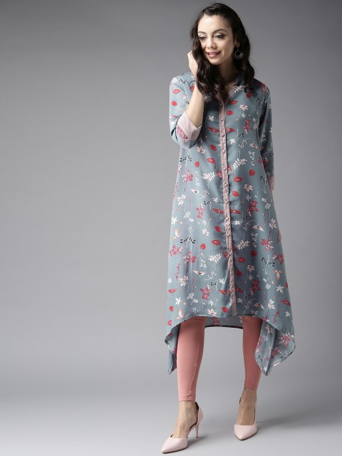

Moda Rapido Women Grey & Red Printed A-Line Kurta