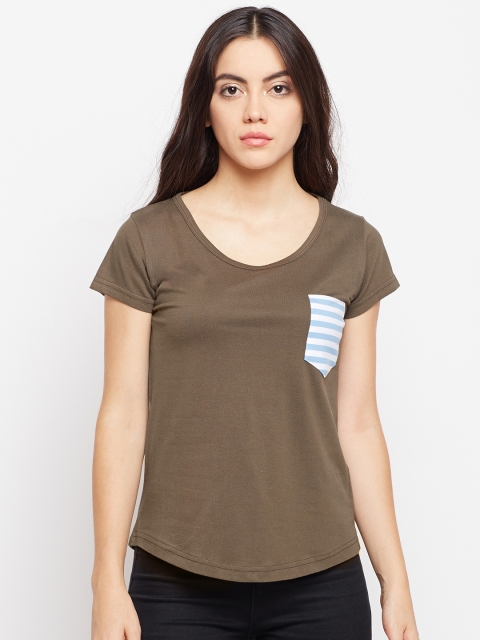 

The Dry State Women Brown Striped Round Neck T-shirt