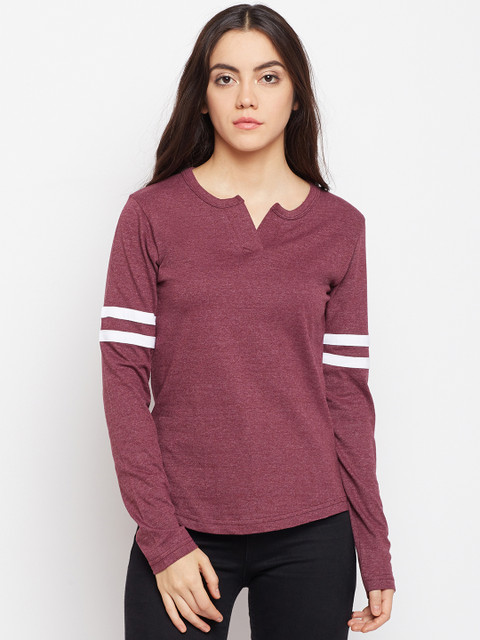 

The Dry State Women Burgundy Solid Round Neck T-shirt