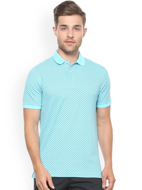 

Peter England Men Turquoise Blue Printed Polo Collar T-shirt