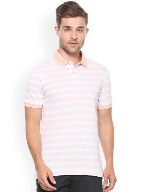 

Peter England Men Peach-Coloured Striped Polo Collar T-shirt