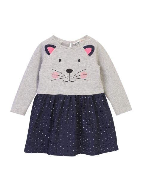 

Beebay Girls Navy Blue & Grey Printed Fit and Flare Dress