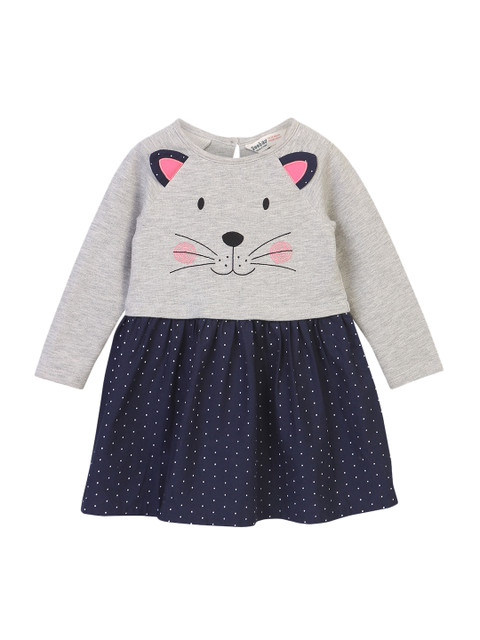 

Beebay Girls Navy Blue & Grey Printed Fit and Flare Dress