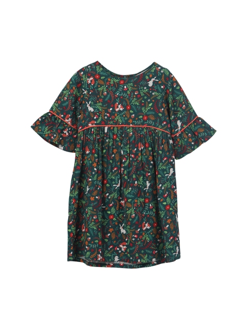 

Beebay Girls Green Printed Fit and Flare Dress