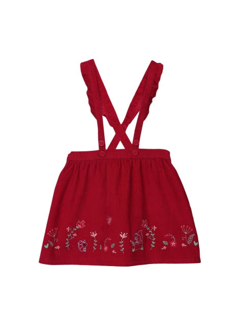 

Beebay Girls Maroon Solid Pure Cotton Skirt With Suspenders