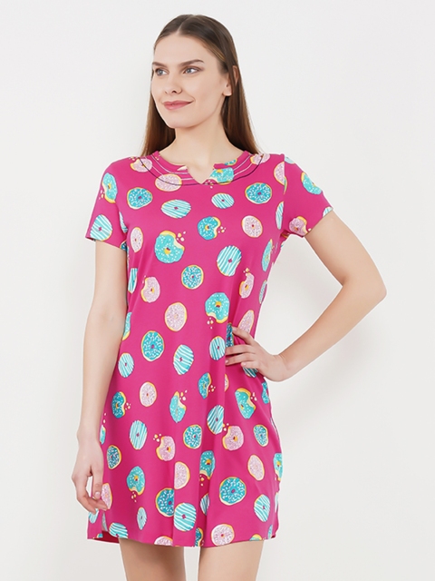 

Sweet Dreams Pink & Blue Printed Nightdress 200878-AOP-5