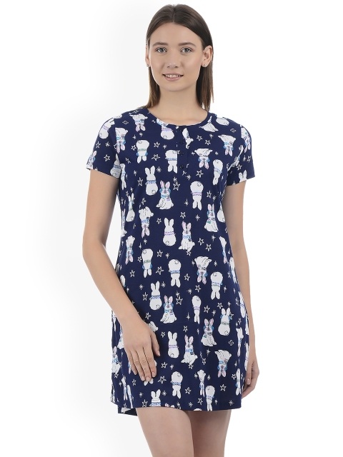 

Sweet Dreams Navy Blue & White Printed Nightdress 200678-AOP-6