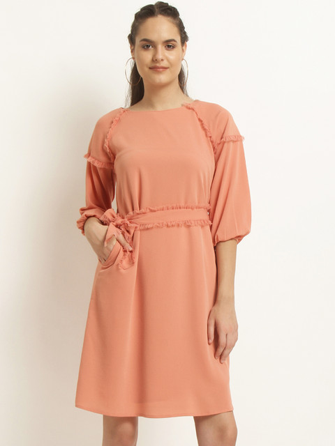 

Marie Claire Women Peach-Coloured Solid Fit and Flare Dress