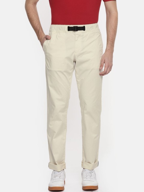 

Tommy Hilfiger Men Cream-Coloured Smart Slim Fit Solid Regular Trousers