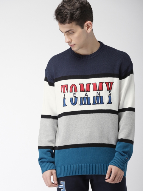 

Tommy Hilfiger Men Grey & Navy Blue Colourblocked Pullover Sweater