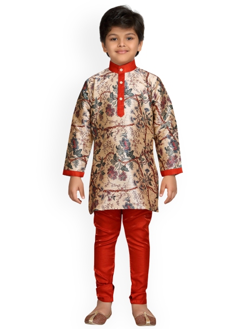 

Aj DEZInES Boys Beige & Red Printed Kurta with Pyjamas