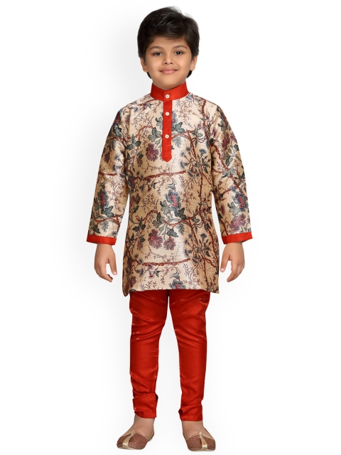 

Aj DEZInES Boys Red & Beige Printed Kurta with Pyjamas
