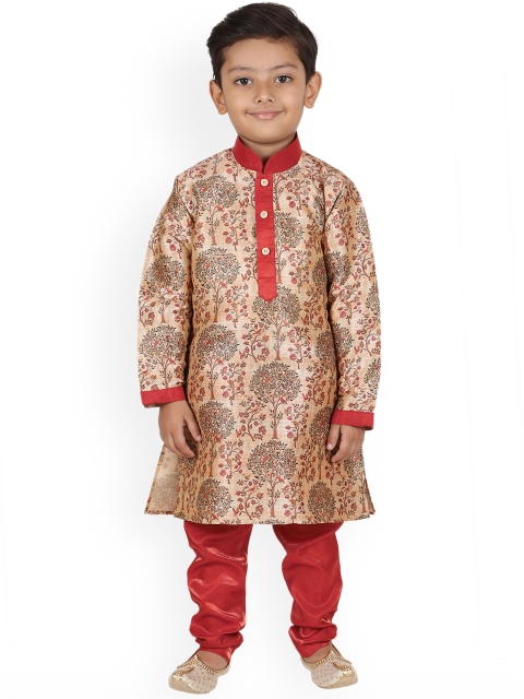 

Aj DEZInES Boys Red & Beige Printed Kurta with Pyjamas